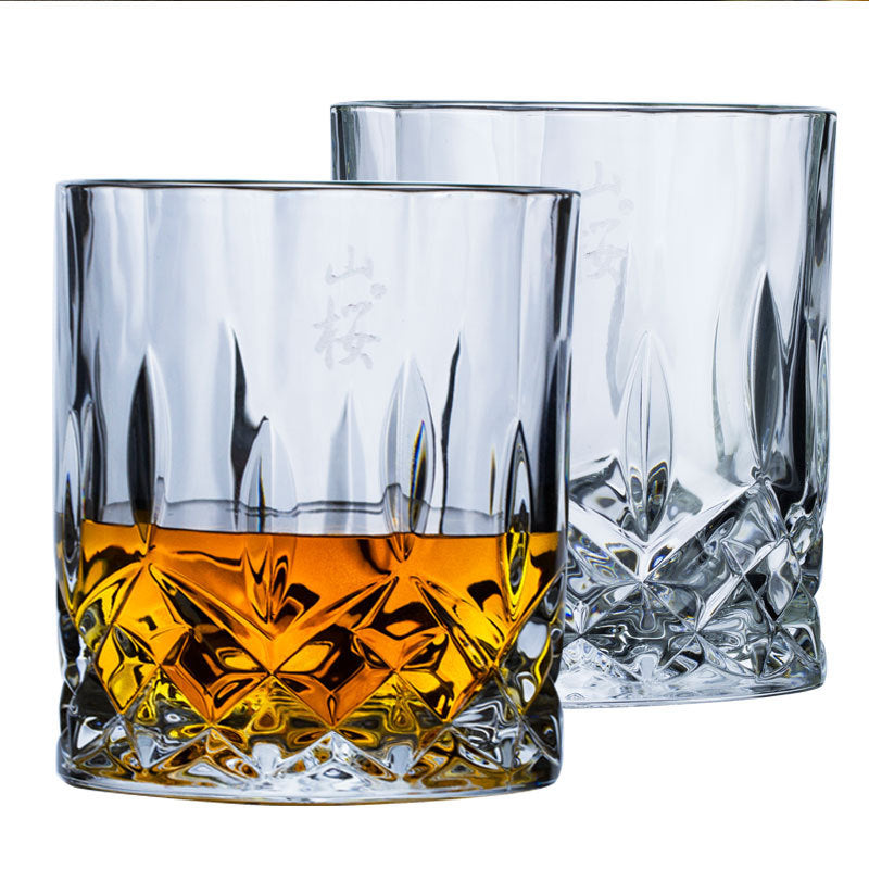 Whiskey Glass Japanese Crystal Sakura Wooden Box