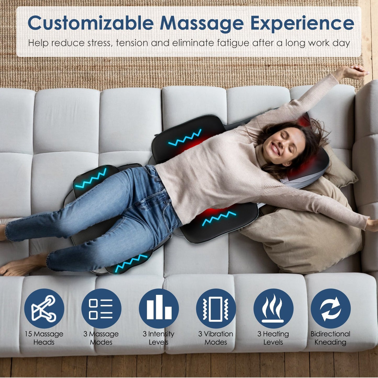 Shiatsu Full Body Massage Chair Pad With Heat 3D Kneading For Home Car Driver Seat