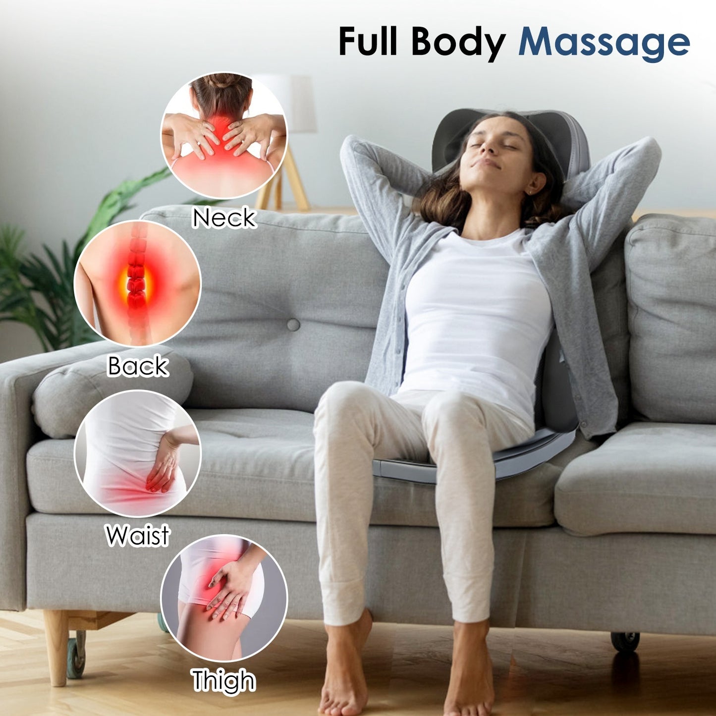 Shiatsu Full Body Massage Chair Pad With Heat 3D Kneading For Home Car Driver Seat