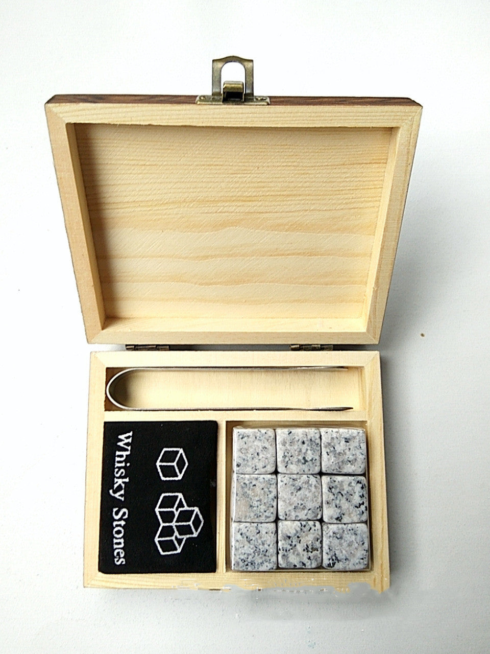 Granite whiskey stones - set of 9 in gift box with bag and tongs