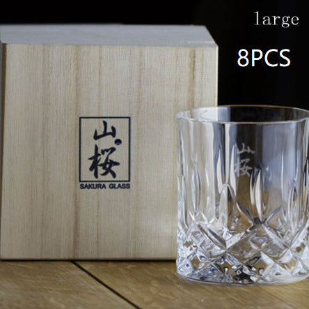 Whiskey Glass Japanese Crystal Sakura Wooden Box