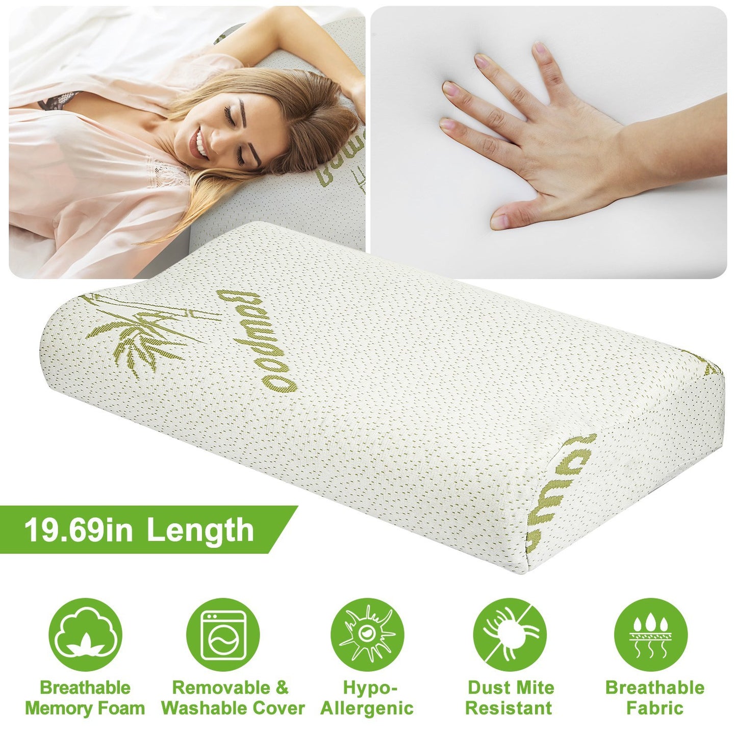 S-L Size Options -- 1Pc Bamboo Memory Foam Sleep Pillow Contoured Cervical Orthopedic Pillow Neck Support Breath Pillow