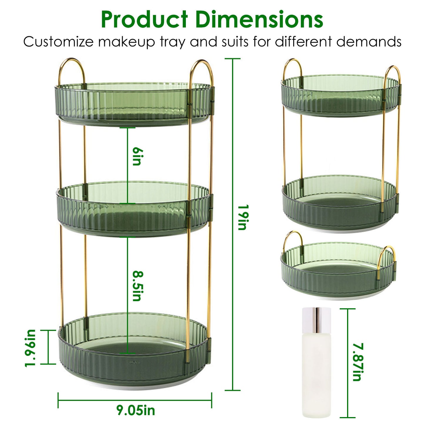 1 Set 3 Tier Rotating Makeup Organizer 360 Degree Spinning Perfume Cosmetic Storage Tray 55LBS Load Countertop Shelves For Lotion Lipstick