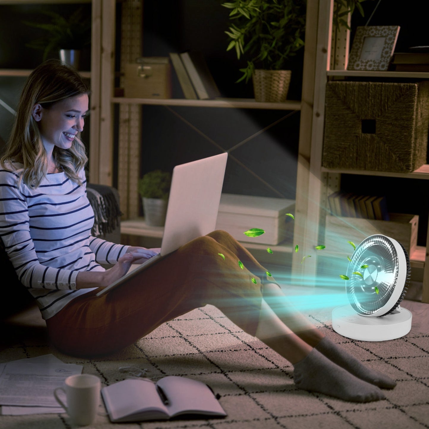 Foldable Rechargeable LED Desk Fan Wall Mounted Fan With Magnetic Remote Hanging Oscillating Fan With 4 Speeds 2 Brightness Time Setting Automatic Rotation