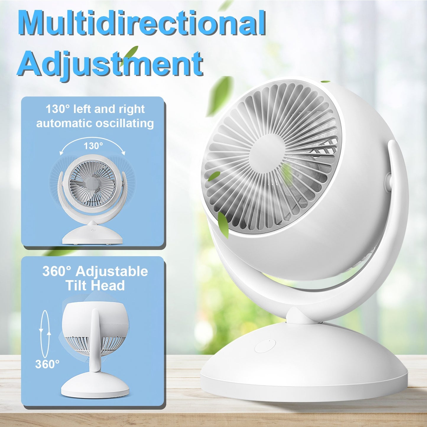 Air Circulator Desk Fan Portable Desktop Rechargeable Oscillating Fan With 4 Speeds 360 Degree Tilt Head Automatic Rotation Quiet 40dB Table Fan For Home Office Bedroom