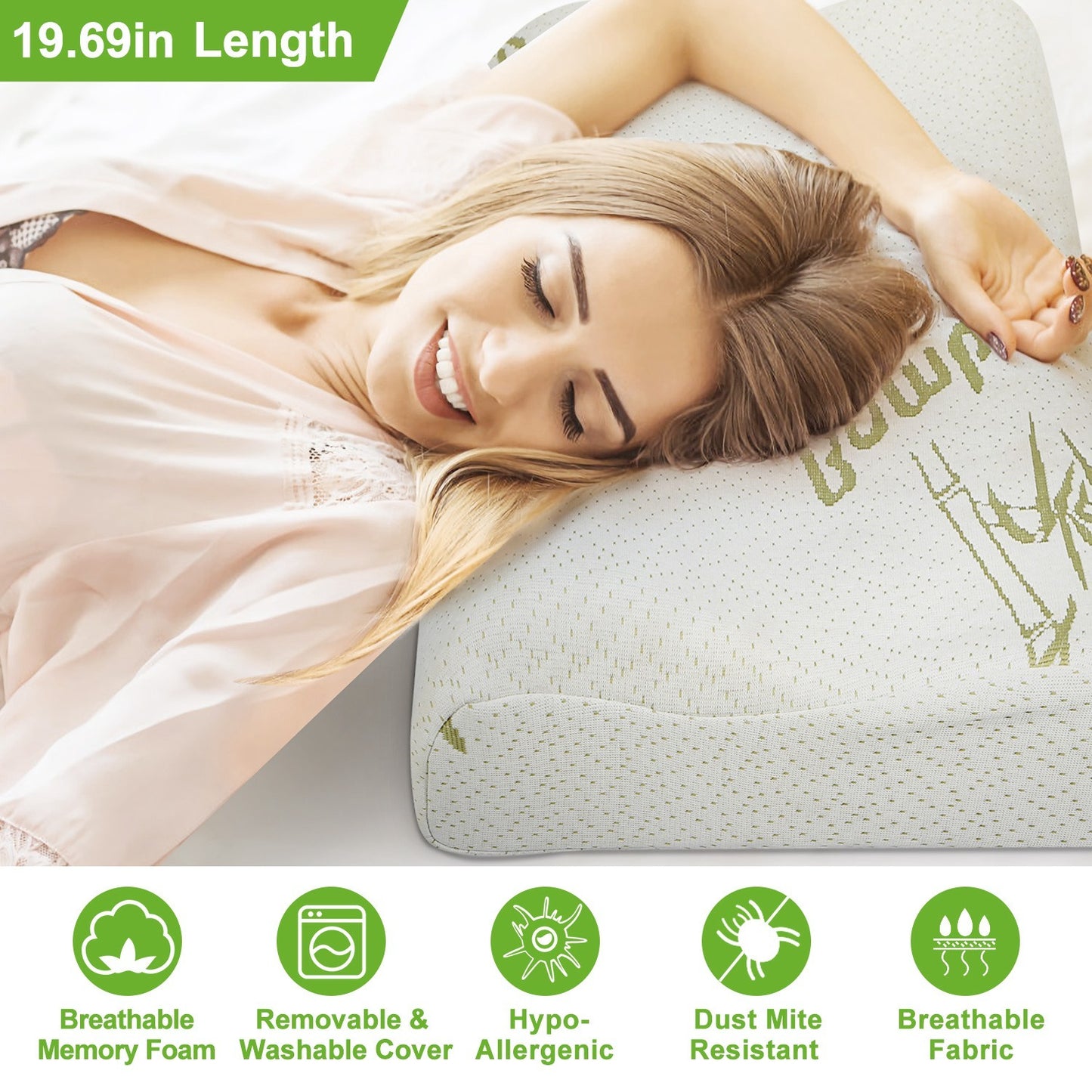 S-L Size Options -- 1Pc Bamboo Memory Foam Sleep Pillow Contoured Cervical Orthopedic Pillow Neck Support Breath Pillow
