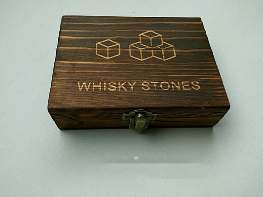 Granite whiskey stones - set of 9 in gift box with bag and tongs