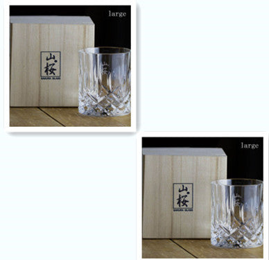 Whiskey Glass Japanese Crystal Sakura Wooden Box