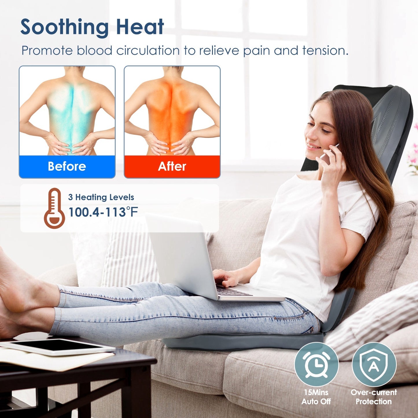 Shiatsu Full Body Massage Chair Pad With Heat 3D Kneading For Home Car Driver Seat