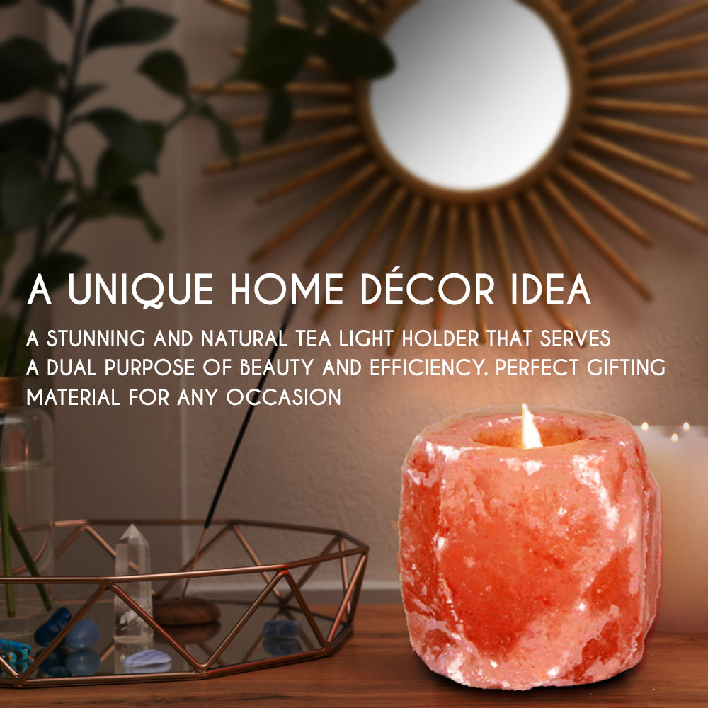 Himalayan Pink Salt Tea Light Holder – Salt Candle Holder – Room Décor Item – Great for Creating an Ambiance – Ideal for Home & Spa Uses – Natural Shape