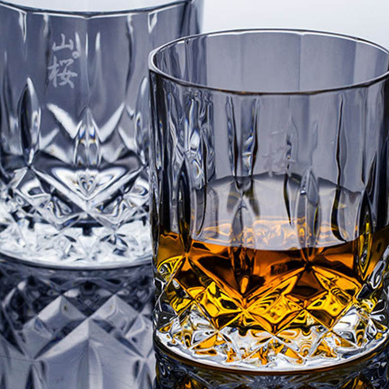 Whiskey Glass Japanese Crystal Sakura Wooden Box