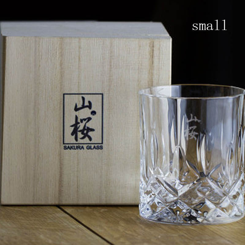 Whiskey Glass Japanese Crystal Sakura Wooden Box