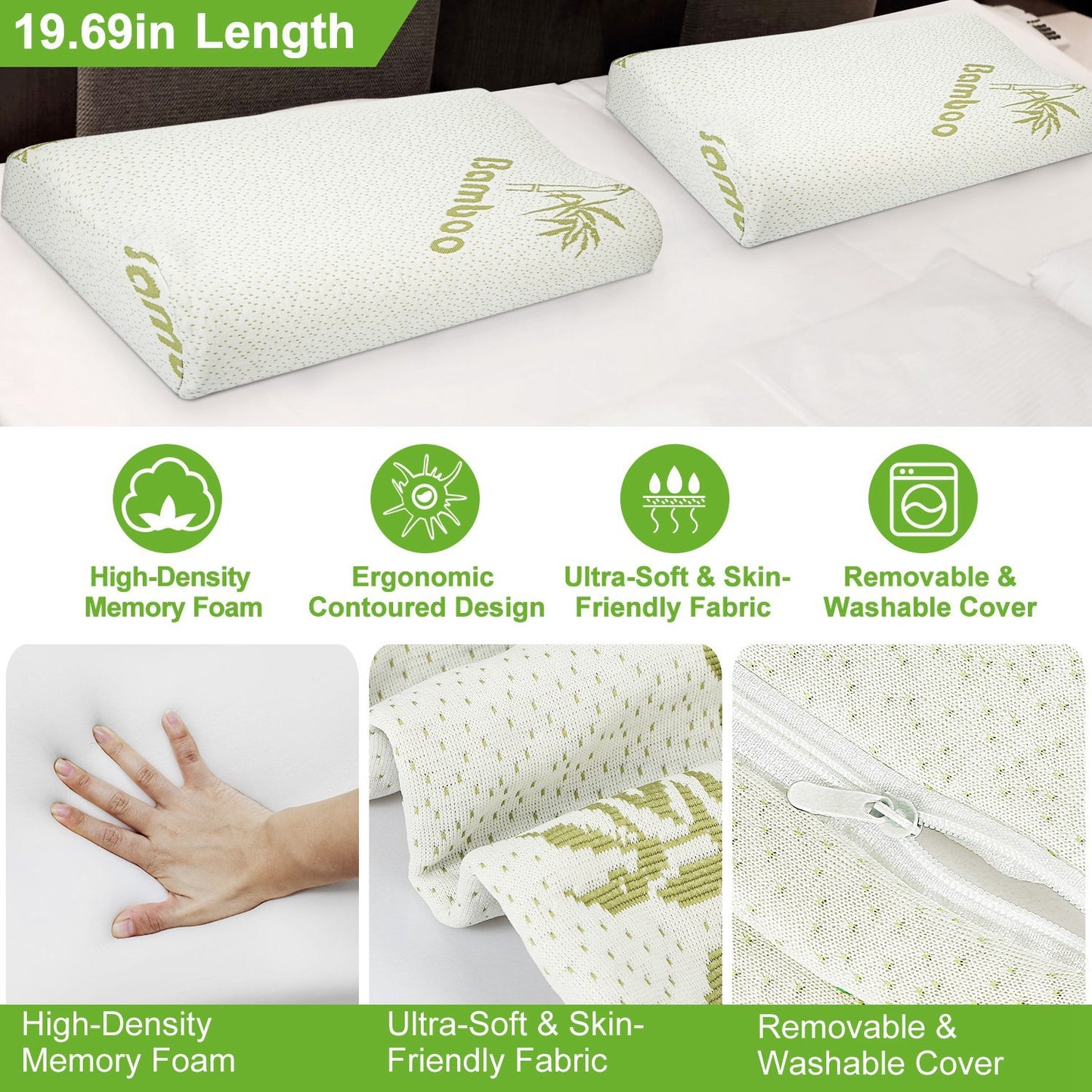 S-L Size Options -- 1Pc Bamboo Memory Foam Sleep Pillow Contoured Cervical Orthopedic Pillow Neck Support Breath Pillow