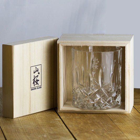 Whiskey Glass Japanese Crystal Sakura Wooden Box