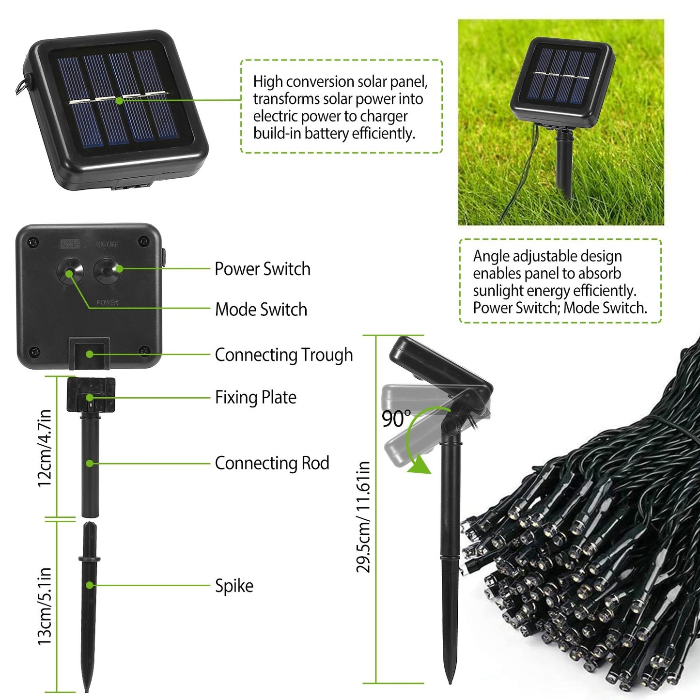 1Pc 200 LED 22M Solar String Lights With 8 Lighting Modes IP44 Waterproof For Christmas Wedding Party Garden Yard Decor