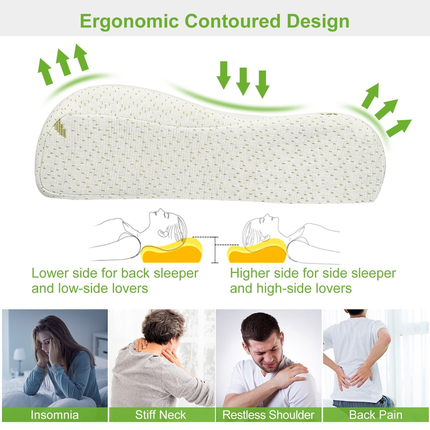 S-L Size Options -- 1Pc Bamboo Memory Foam Sleep Pillow Contoured Cervical Orthopedic Pillow Neck Support Breath Pillow