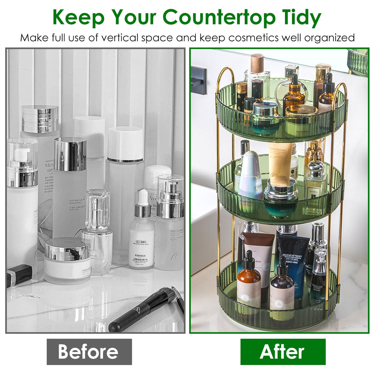 1 Set  3 Tier Rotating Makeup Organizer 360 Degree Spinning Perfume Cosmetic Storage Tray 55LBS Load Countertop Shelves For Lotion Lipstick