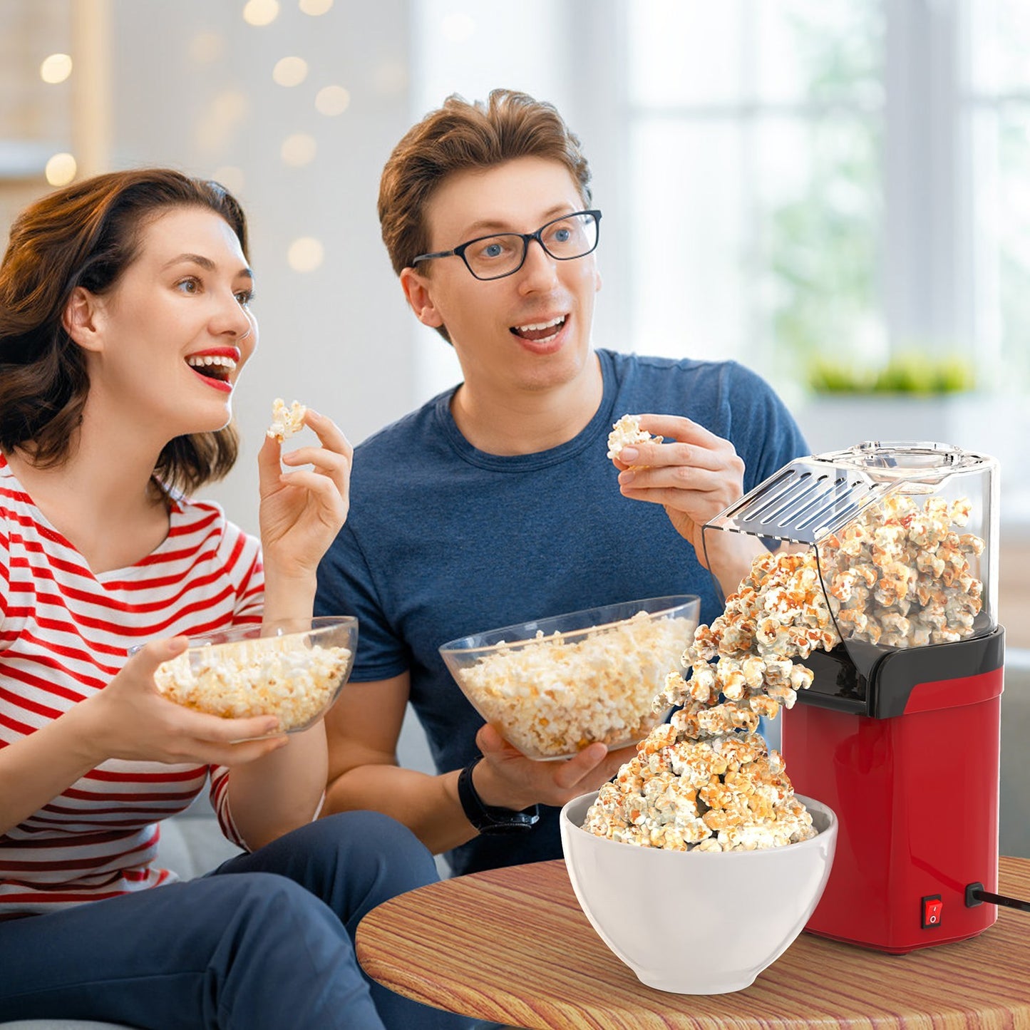 Hot Air Popcorn Popper Maker With Measure Cup And Butter Warmer 1200W Oil-Free Easy To Use 8Cups Mini Popcorn Maker Machine For Home