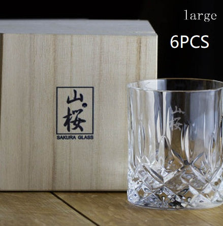Whiskey Glass Japanese Crystal Sakura Wooden Box